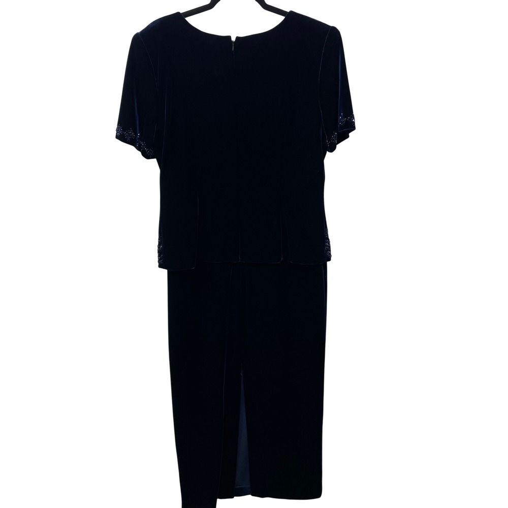 R&M Richards Vintage 90s Navy Blue Velvet Beaded Maxi Dress Gown 12 Wedding Glam - Picture 2 of 12